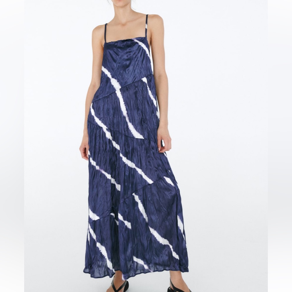 Zara Straight Neck Satin Effect Midi Dress Nwt